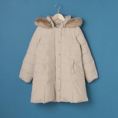 【撥水】 フェイクファーつきAラインダウンジャケット