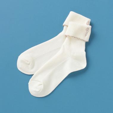 スカラップ折り返しリブクルーソックス