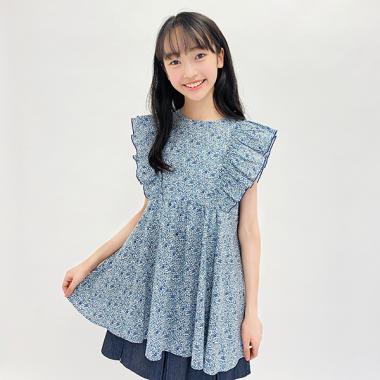 リバティプリントフリル袖チュニック