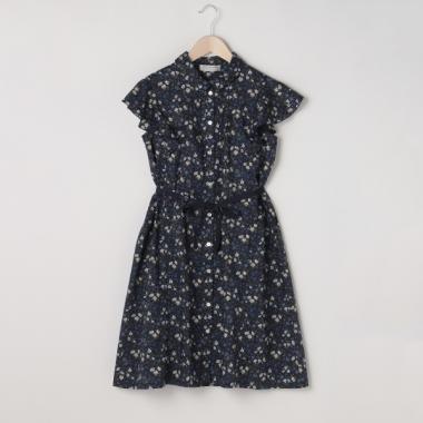 リバティプリントAラインシャツワンピース