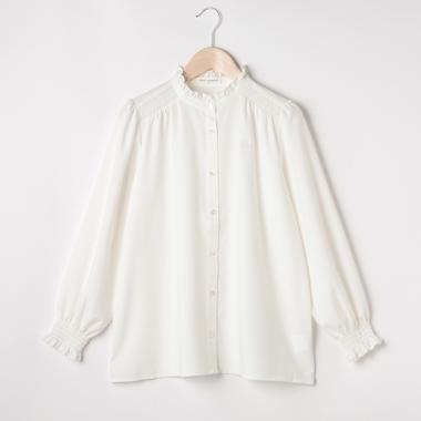 フリルネックスモックブラウス