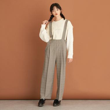 肩紐つきハイウエストワイドパンツ