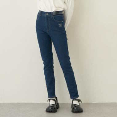【あったか】ウエストリブ裏シャギーデニムスキニーパンツ