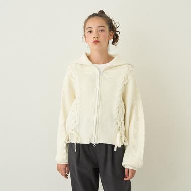 レースアップZIPニットカーデセット