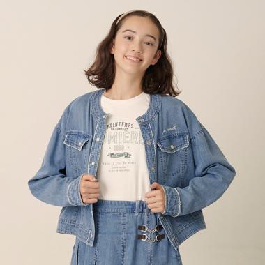 ノーカラーデニムジャケット