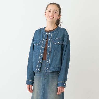 ノーカラーデニムジャケット