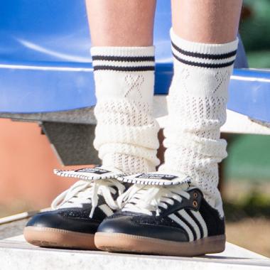 【ニコ☆プチ掲載】透かし編みライン入りハイソックス