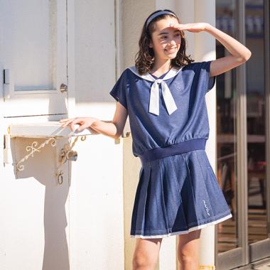 【Cuugal掲載】カットデニムプリーツスカパン