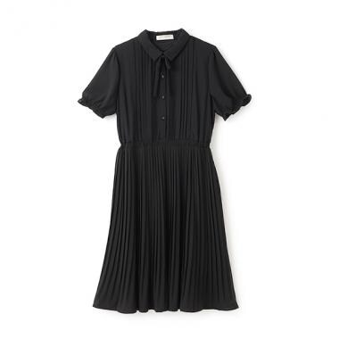 衿つきプリーツシフォンワンピース