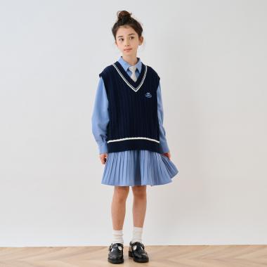 【セットアイテム】プリーツシャツワンピ＋ニットベストセット