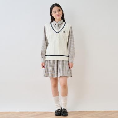 【セットアイテム】プリーツシャツワンピ＋ニットベストセット