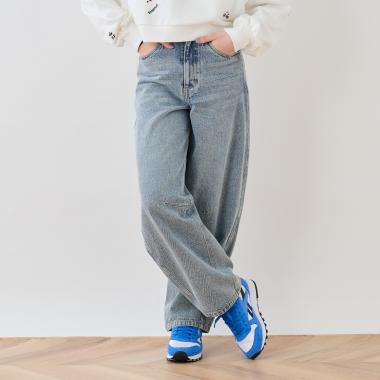 【130cmあり】ベルトつきバレルシルエットパンツ