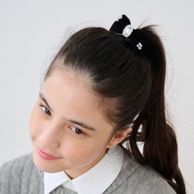 ビジューベロアリボンヘアゴム