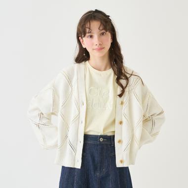 アーガイルメッシュカーディガン＆Tシャツセット