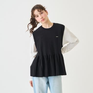 ペプラムニットベスト＆Tシャツセット