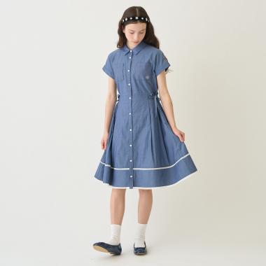 【130cmあり】サイドリボンシャツワンピース