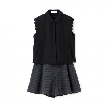 【機能素材】UV/遮熱/接触冷感/スカラップブラウスセットアップ