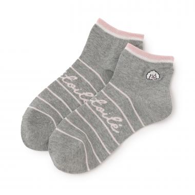 犬刺しゅう+ライン入り短丈ソックス