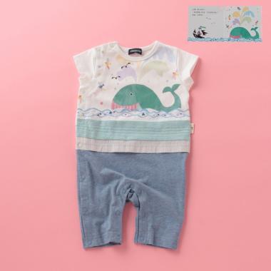 【コロボックルコラボ】 上下ドッキングクジラプリントカバーオール