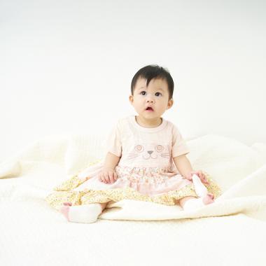 ネコ顔ワンピース風半袖カバーオール