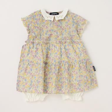 ネコ衿ティアード半袖カバーオール