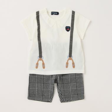 サスペ風半袖Tシャツ×チェックパンツセット