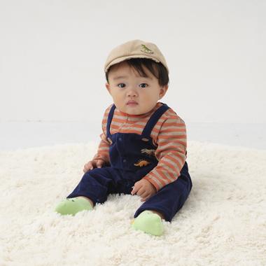 恐竜ボーダーレイヤード風長袖カバーオール