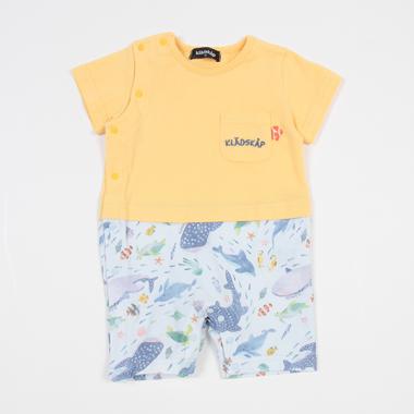 海のいきもの柄半袖カバーオール