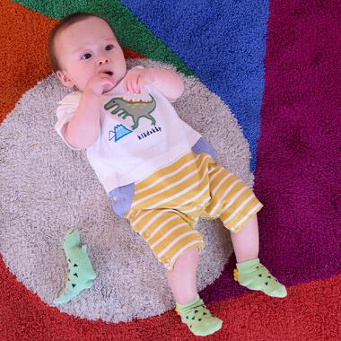 恐竜アップリケ半袖カバーオール