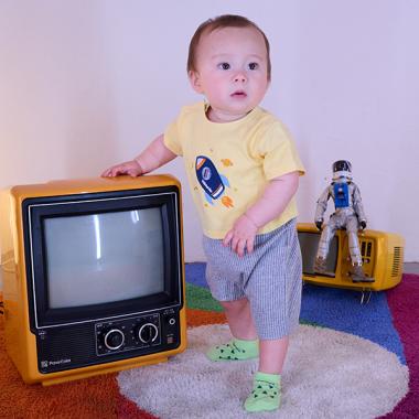 ロケットアップリケ半袖カバーオール