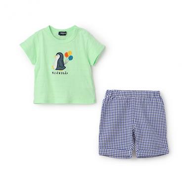 ペンギンアップリケ半袖Tシャツセットアップ