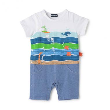 海の中プリント半袖カバーオール