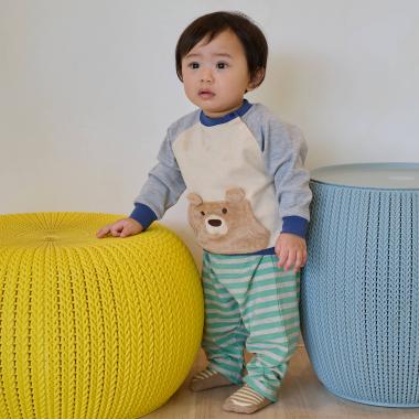 クマ長袖Tシャツ×ボーダーパンツセット