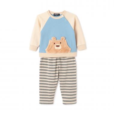 クマ長袖Tシャツ×ボーダーパンツセット