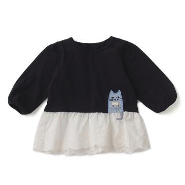 裾フリルレースひょっこりネコさんチュニック