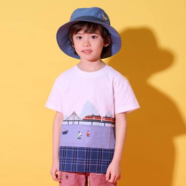 海と電車切替半袖Tシャツ