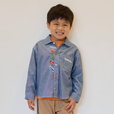 恐竜ヒョッコリ刺しゅう長袖シャツ