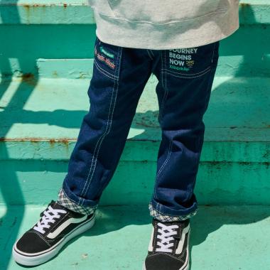 電車裾折り返しロング丈ストレートパンツ