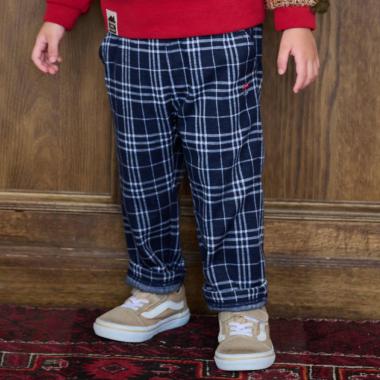 車ワンポイントチェックロング丈ストレートパンツ