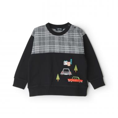 車刺しゅうチェック切替トレーナー