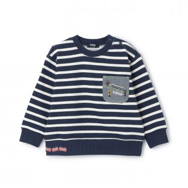 電車胸ポケットボーダートレーナー