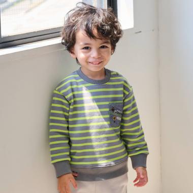 電車胸ポケットボーダートレーナー