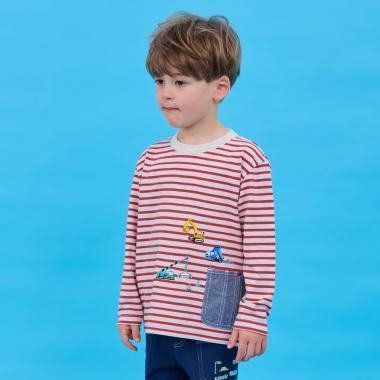 ポケットから働く車ボーダー長袖Tシャツ