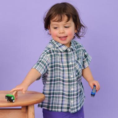 電車ワンポイントチェック半袖シャツ