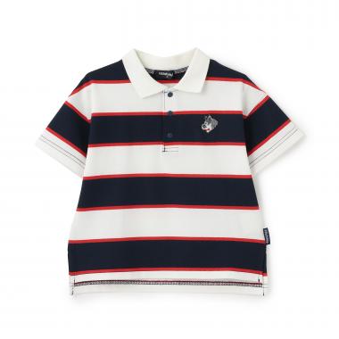 オオカミワンポイントボーダー半袖ポロシャツ