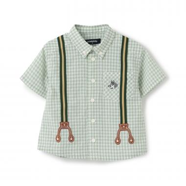 サスペンダー風チェック半袖ボタンダウンシャツ