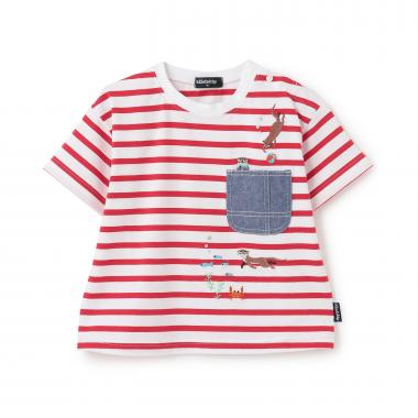 カワウソ刺しゅうボーダー半袖Tシャツ