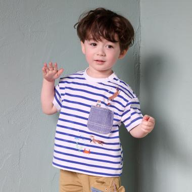 カワウソ刺しゅうボーダー半袖Tシャツ