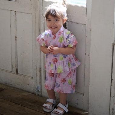 紫陽花柄ペプラム甚平