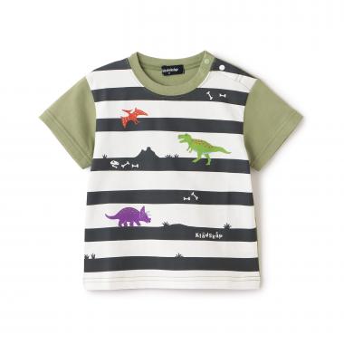 【人気商品再入荷】【直営店で取り扱い無し】恐竜プリントボーダー半袖Tシャツ